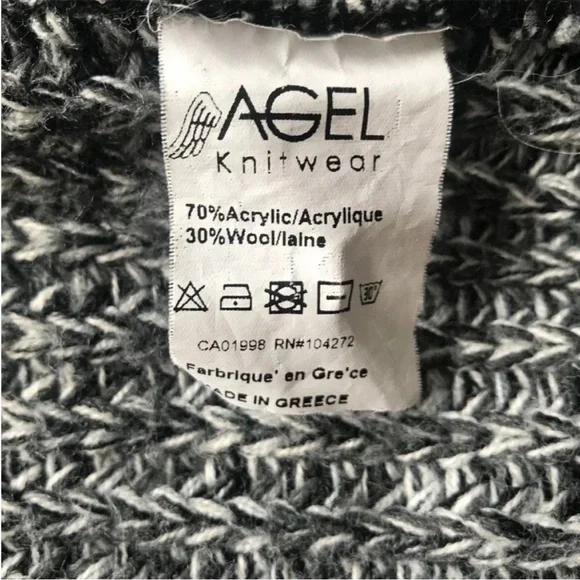 AGGÉL Long Knit Black & White Open Cardigan with Hood Size M EUC - Picture 9 of 16